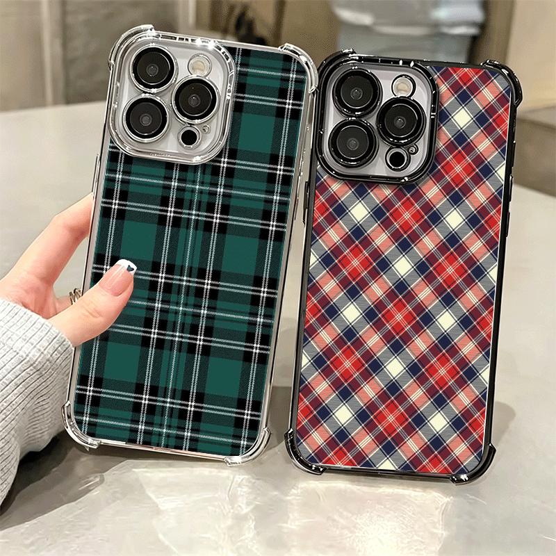 Clan Stewart Tartan Plaid Pattern Soft Phone Case For iPhone 15 16 17 Air 14 Pro Max 16E Plus 13 12 Mini Plating Anti-Fall Funda