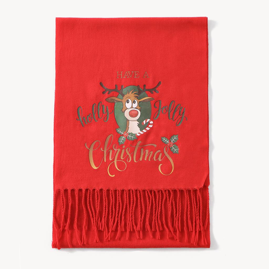 New Winter Cute Elk Christmas Printed Imitation cashmere Tassel Scarf  for Women Fashion Solid Thick Blanket Pashmina Shawl Wrap