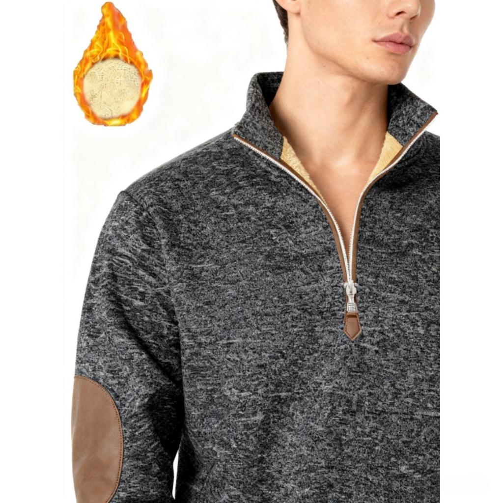 Men's Textured Jacquard Hooded Jacket - Thickened Zip-Front Sweatshirt with Stand Collar
