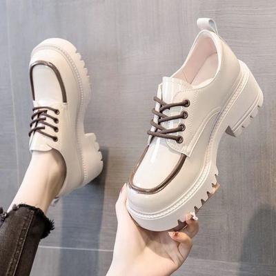 British Style Leather Shoes Women's Spring New Platform Height Increasing Chunky Heel Fashionable All-Matching Shoes Loafers