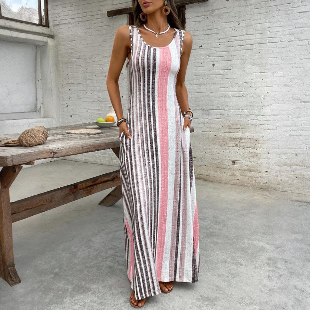 Women's Dress Casual Flowy Dresses R-neck Vocation Boho Beach Sundress