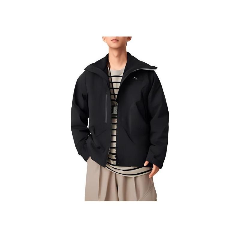 Li Ning Sports Trend Series Lettered Hooded Fleece Loose Long Sleeve Windbreaker Men Outerwear Black AWBU031-2