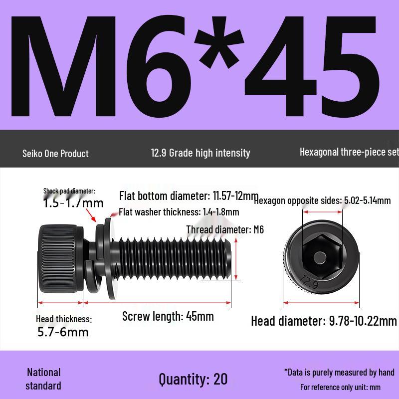 Class 12.9 Socket Head Cap Screw with Washer - M4/M5/M6/M8/M12 Cylindrical Head Three-Piece Combo