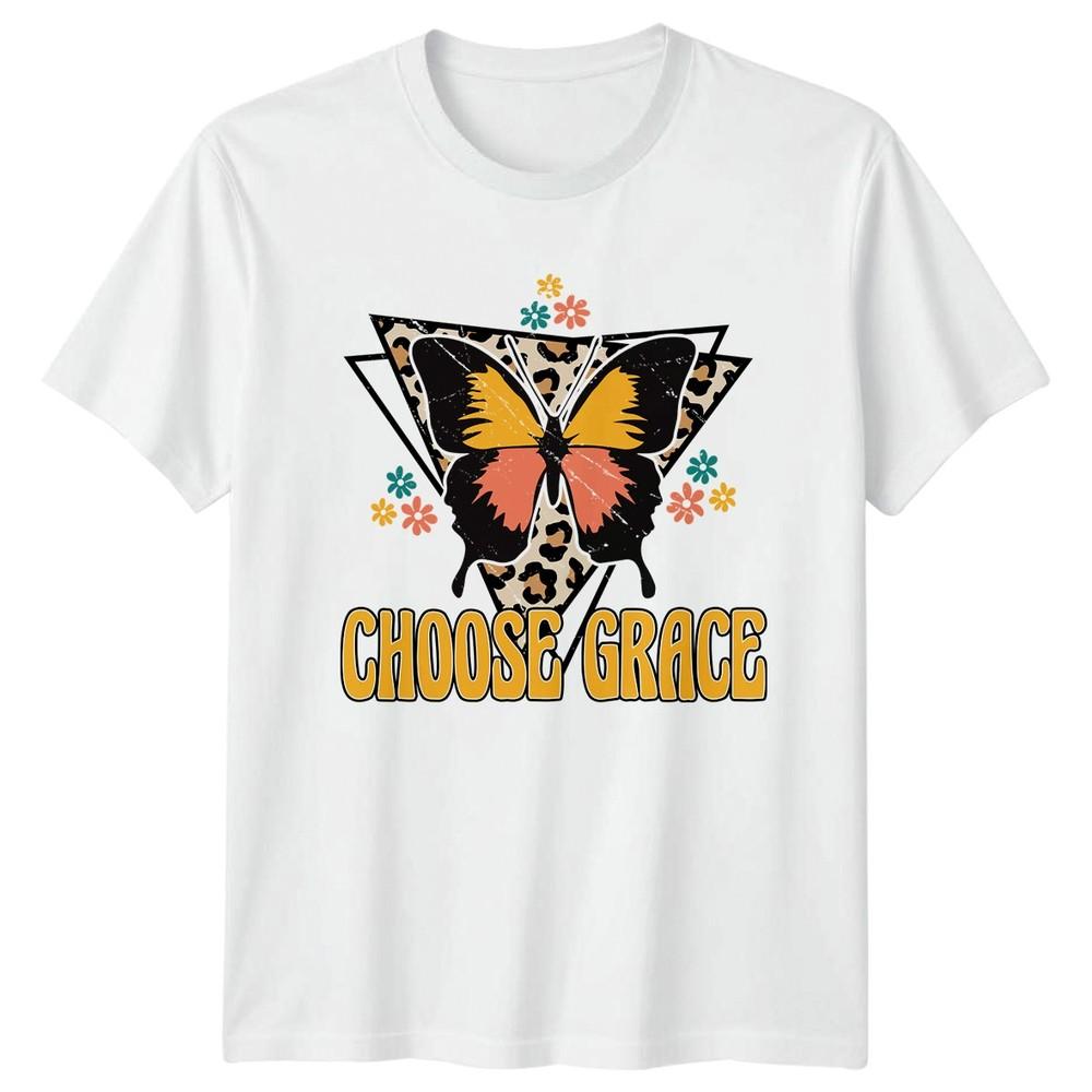 Choose Grace Unisexs TShirt Butterfly Floral Print Gift For Her S