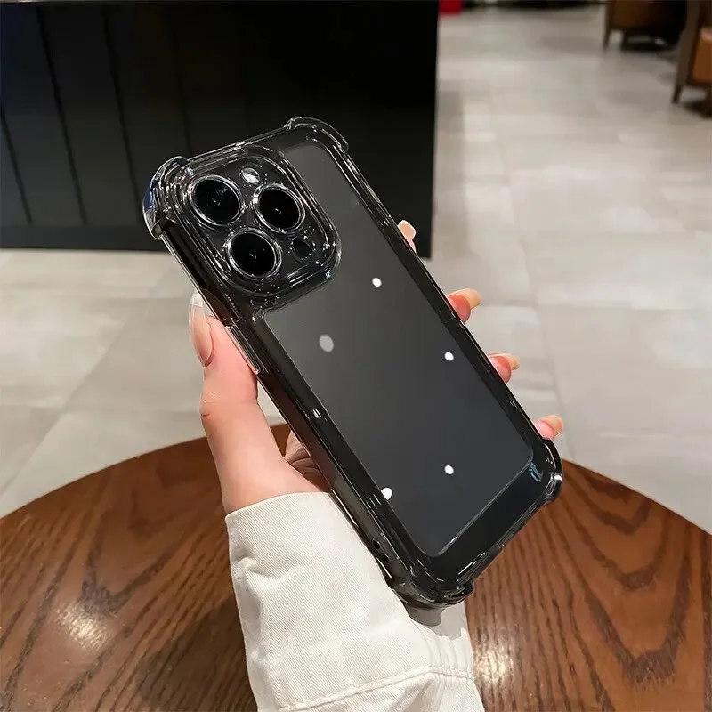 

Роскошный противоударный чехол для iPhone 15 14 13 12 11 Pro Max с гальванической кнопкой-бампером, задняя крышка для телефона, прозрачная и черная iPhone 11 чёрный