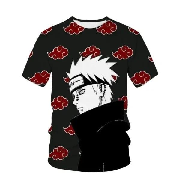 3D Kids Short Sleeve T Shirt Naruto Pain Akatsuki Crimson Cloud Themed Printed Top For Outdoor Games And Daily School Occasions