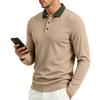 Men S Long Sleeve Polo Shirt Ribbed Collar Solid Color Casual Spring Autumn