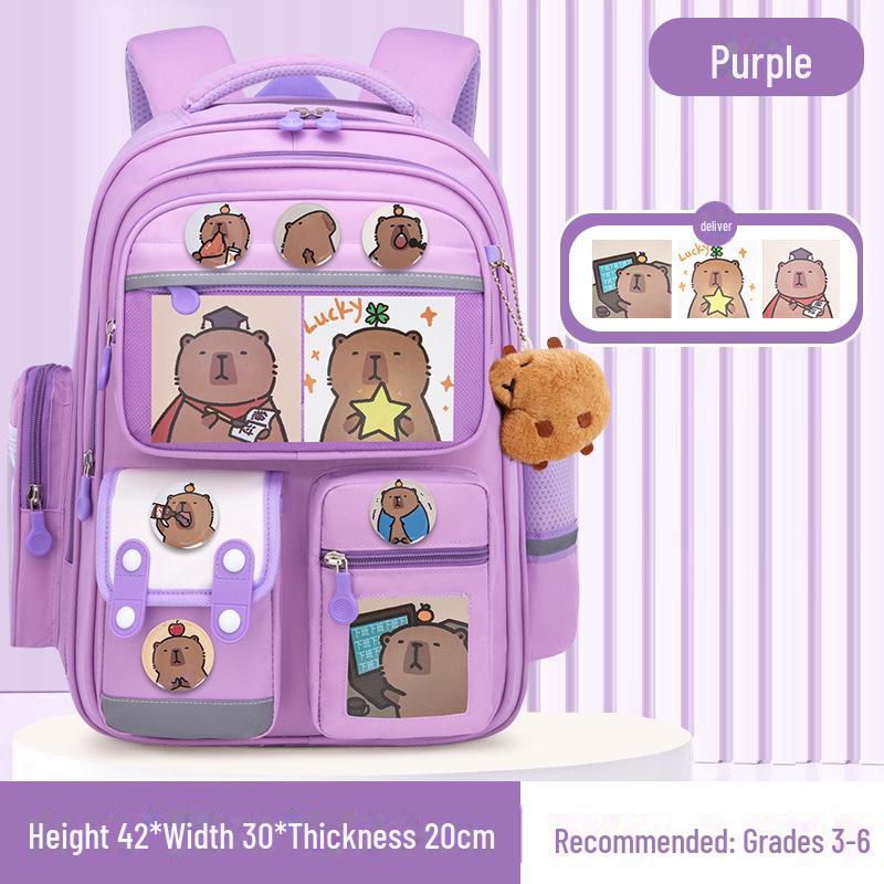 Capibara Schoolbag: Large Capacity, Lightweight Backpack for Grades 1-6, Ideal for Boys and Girls