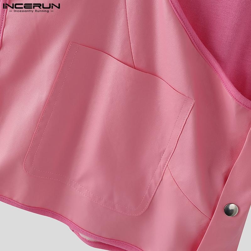 INCERUN Men Sleeveless Front Cross Irregular Casual Patchwork Tank Tops