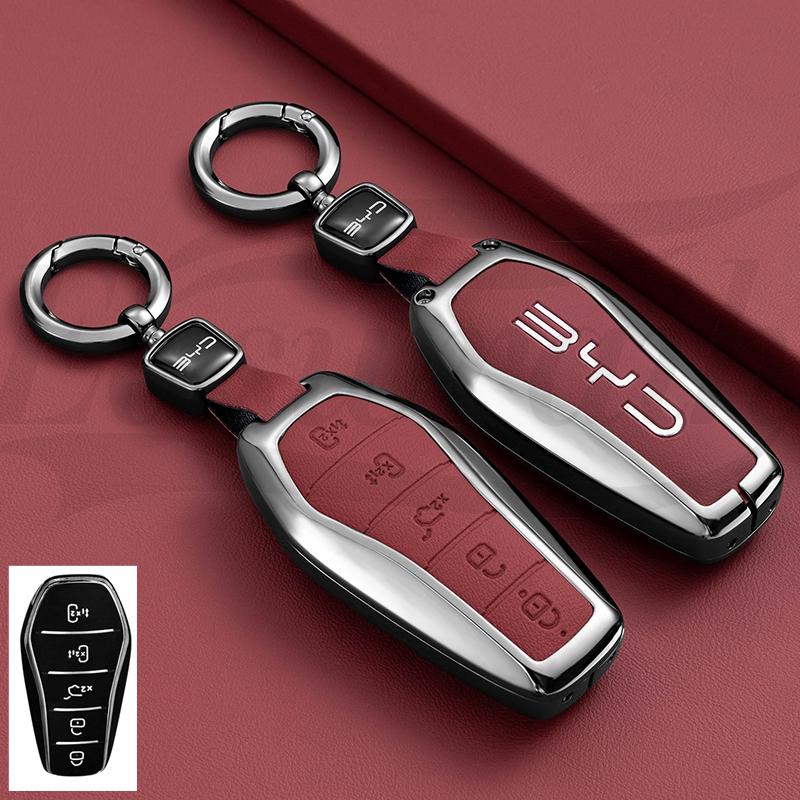 

Car Zinc Alloy Leather Key Case Cover for BYD Song Plus Atto Han EV Tang DM Qin Seal Dolphin Key Bag Pouch Wallet Organizer