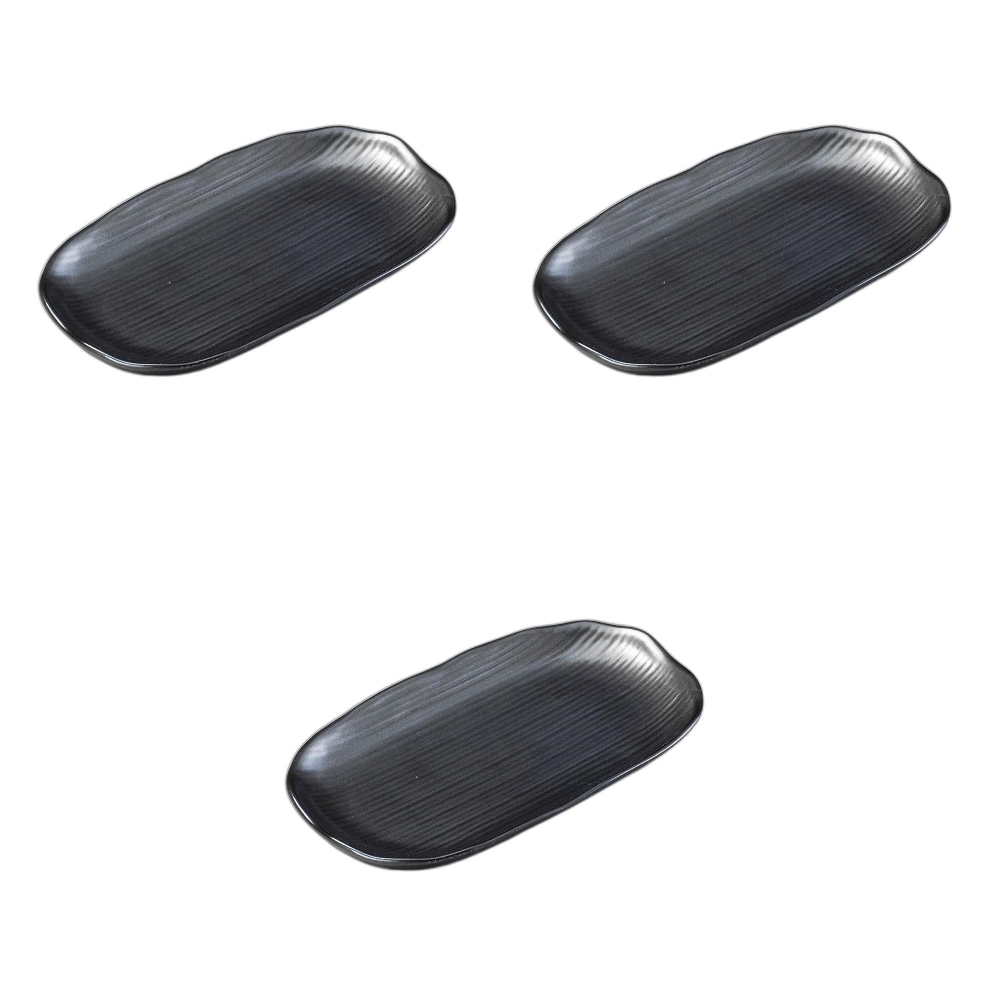 

Set of 3 Large Iron Crystal Oval Plates x 13 x Ceramic Pottery Dishes by Setomonohonpo [22.5 2.8 cm]