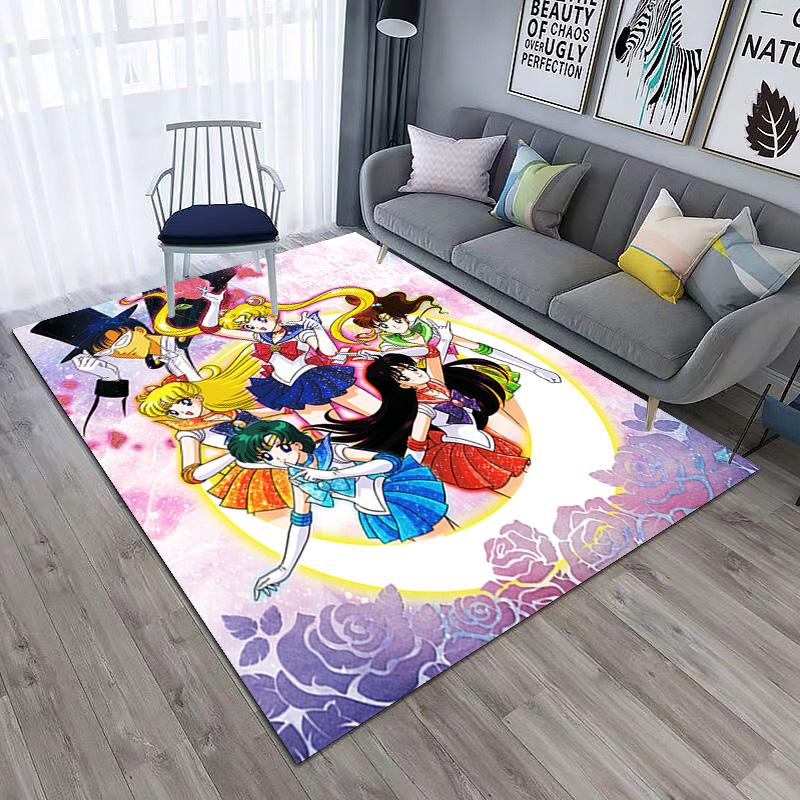 Cute Cartoon Theme Sailor Moon Tsukino Usagi Cartoon Rug Multifunctional Household Anti-slip Decorative Door Mat, Outdoor Floor Mat, and Carpet Y7