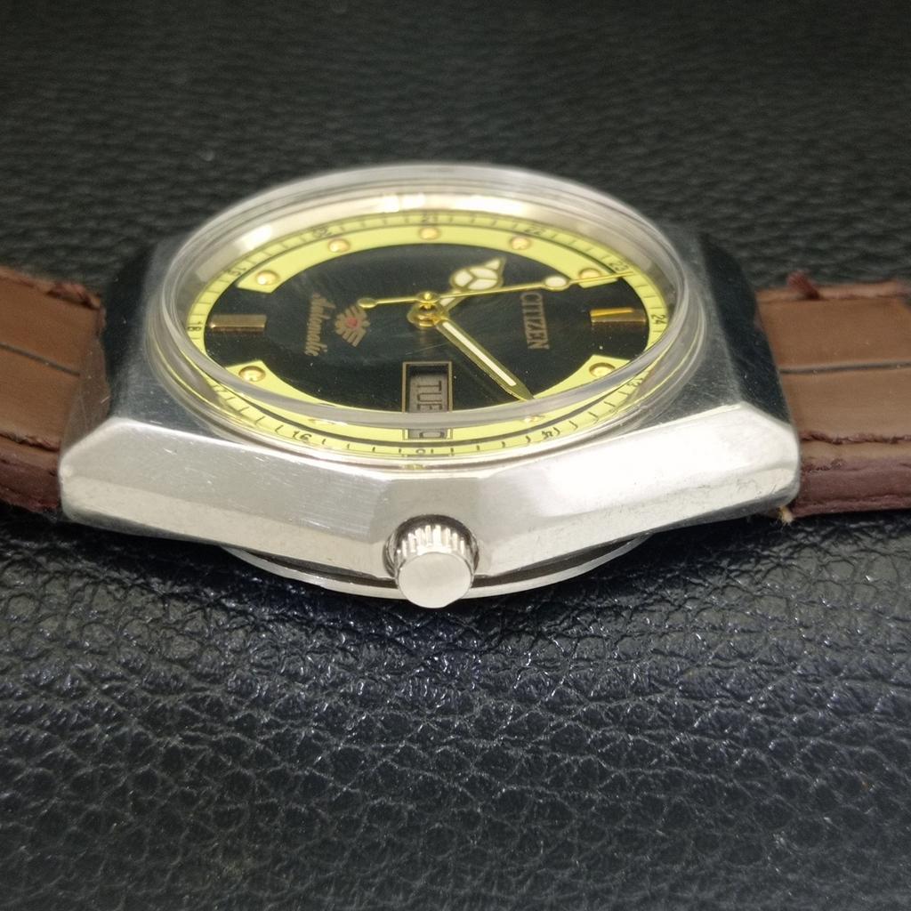 CITIZEN AUTOMATIC 8200 JAPAN MENS VINTAGE BLACK COLOR DIAL WATCH a702785-1 R210-a702785