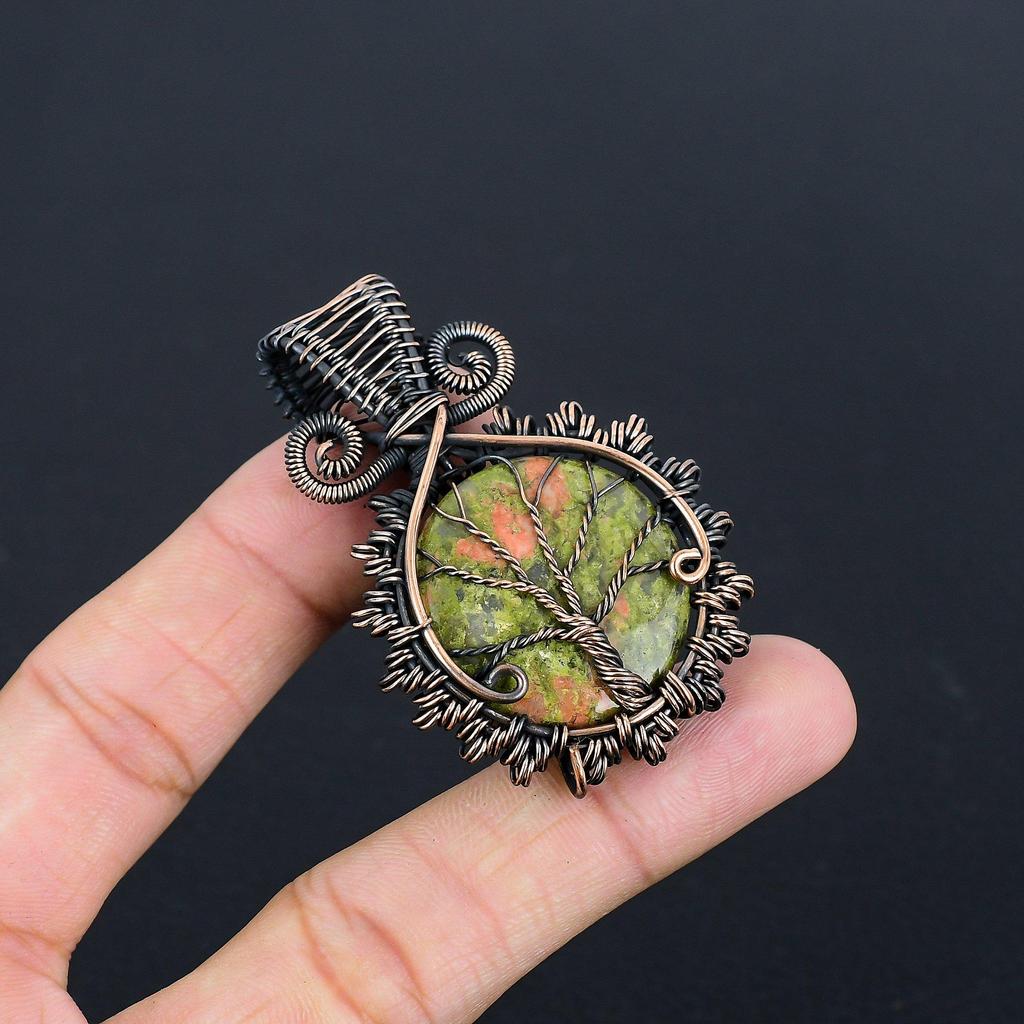 Tree Of Life Unakite Pendant, 999 Copper Wire Wrapped Jewelry, Gemstone Jewelry Pendant, Handmade Wedding Gift Jewelry