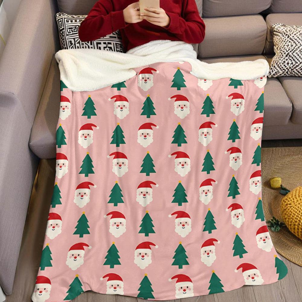 Cute Santa Ditsy Flannel Blanket Warm Soft Halloween Christmas Couch Warm Cozy Decorative Decor Gift for All Season
