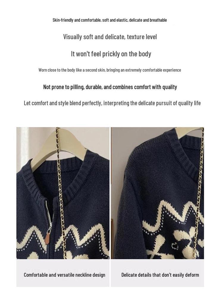 Women's Fair Isle Cashmere Jacquard Cardigan – Autumn/Winter, Thick, Round Neck, Zipper Wool Coat