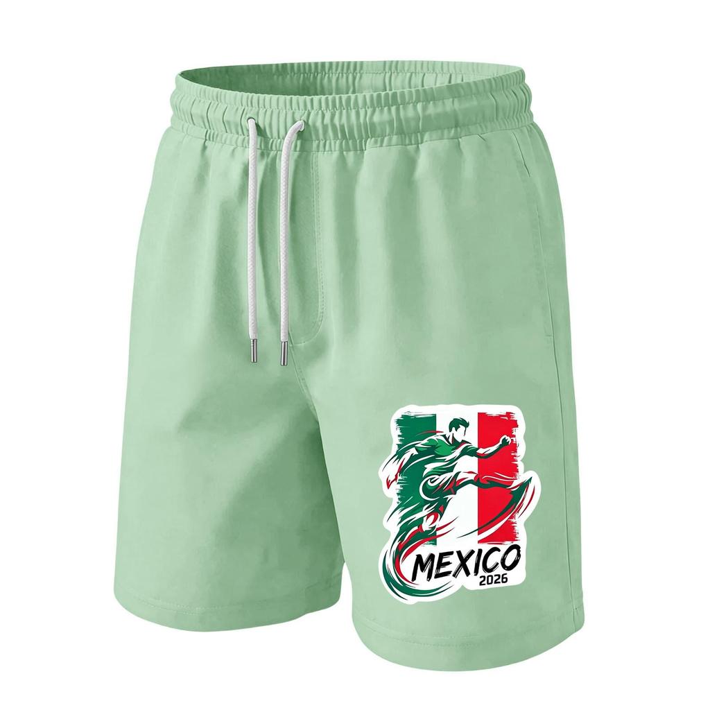 Men’s Drawstring Waist Shorts with Mexico 2026 Inspired Print Casual Loose Fit Sportswear