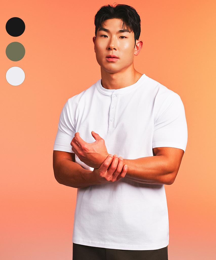 MUSINSA STANDARD SPORTS Cotton Air Muscle Fit Henley Neck Short Sleeve (3 Colors)