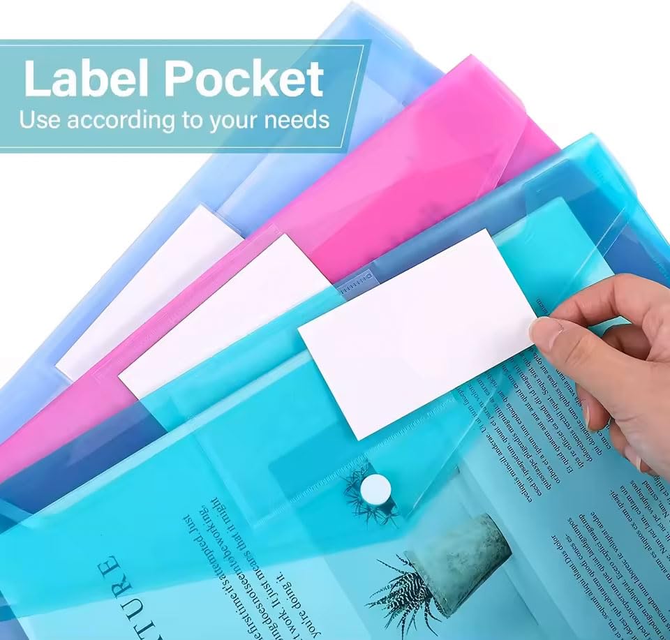 Audiofan Clear File Set A4 File Button Envelope Document Receipt for and Organizing Documents and Materials Yellow Pink Transparent Blue Purple 2 of