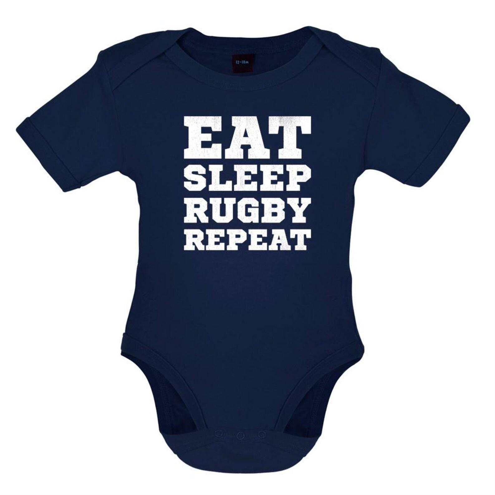 Eat Sleep Rugby Repeat - Baby Tshirt Babygrow - Six Player Fan Love England Nations Wales Ireland Scotland Union S