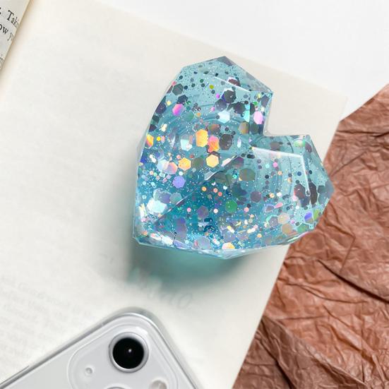 Mobile Phone Finger Telescopic Colorful Sequins Holder Universal 3D Love Heart Folding Phone