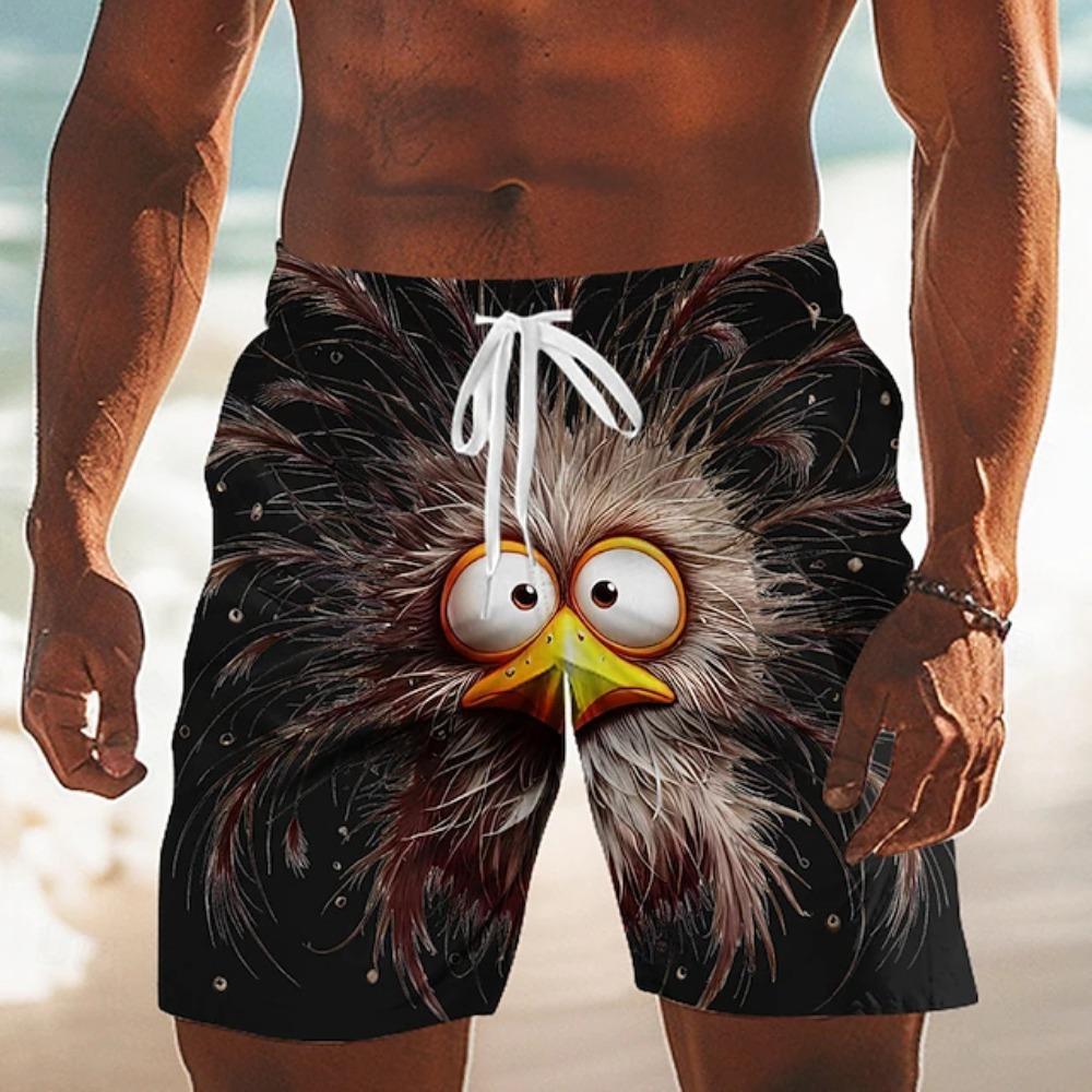 Lustige Tierente 3D-Druck Herren Strandshorts Schnelltrocknend Kordelzug Elastisch