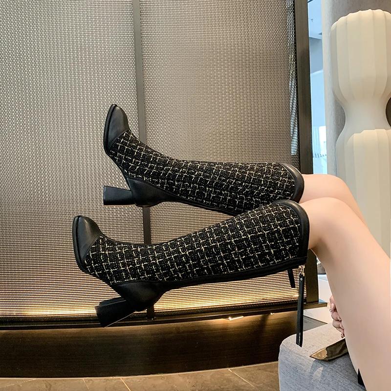 Women Knee High Chelsea Boots High Heels Shoes Winter 2025 New Trend Fashion Chunky Gladiator Shoes Goth Pumps Dress Botas Mujer