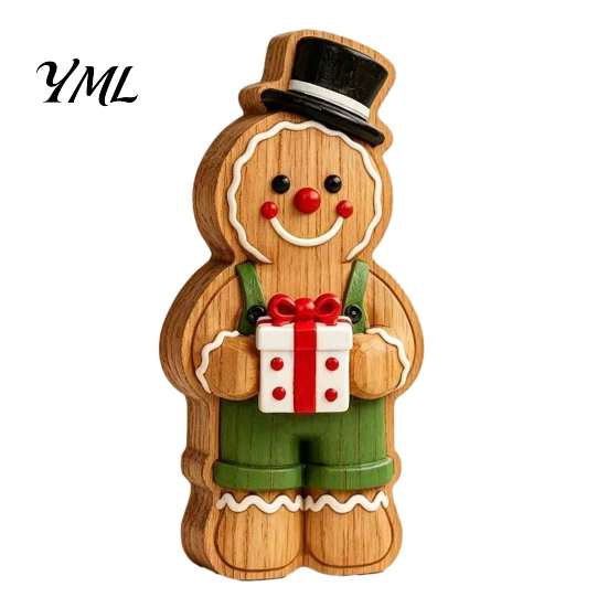 Funny Holiday Party Favors Cartoon Gingerbread Wooden Ornament, Double-sided Printed Desktop Tabletop Figurines, Decorative Signs Craft for