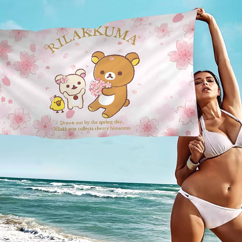 Kawaii Rilakkuma Bär Mikrofaser Decke Schnelltrocknende Strandtücher Übergröße Druck Super Saugfähige Pooltuch Decke