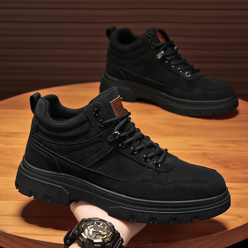 

Ankle Boots Thick Sole Outsole Mens Shoes 2024 Autumn New Men s Casual Shoes, Fashion Comfortable Wear-resistant Sports Sneakers 39 чорний