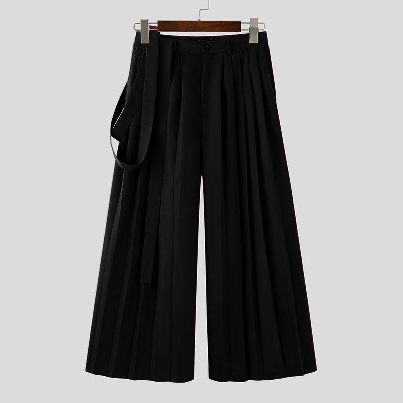 

INCERUN Мужские брюки с застежкой-молнией и высокой талией, повседневные длинные плиссированные брюки 3XL чёрный