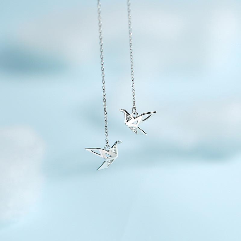 Se756 Yixuan Sparkling Diamond Origami Crane Ear Threader Elegant And Chic Chain Design
