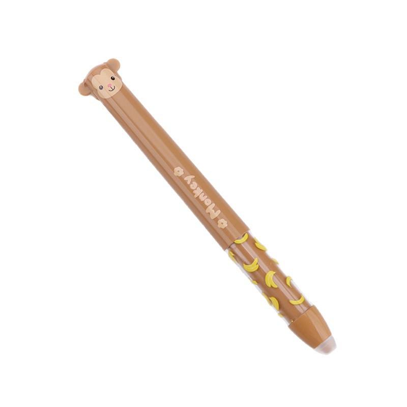 2Pcs Multifunctional Erasable Neutral Pens Animal Design Quick-Drying Gel Pen Double Ink Color Pens Writing Tool School Supplies