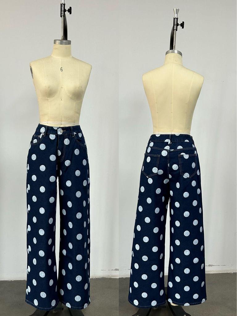 Women's Dark Polka Dot Casual Jeans