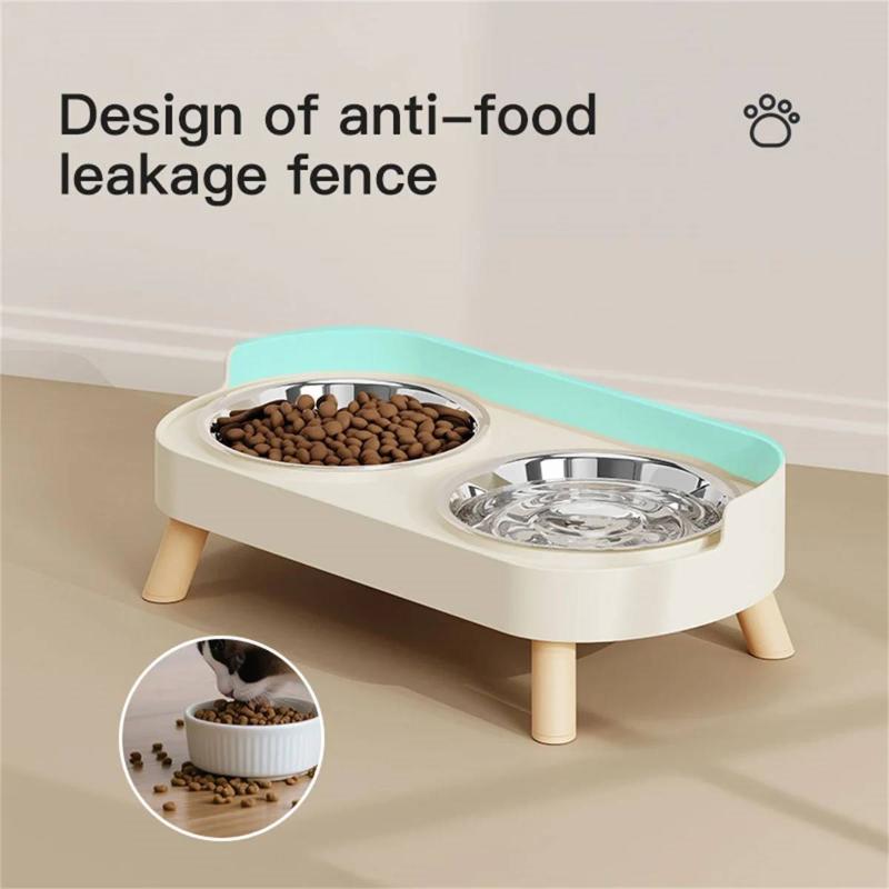 A Colorful Dopamine Pet Double Bowl  Feeding Large Capacity Stainless Steel Dog Bowl Drinking Water Neck Cat Double Bowl