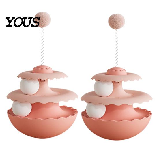 Interactive Pet Toys for Cats 2PCS Cat Tumbler Track Toy, Multi-Layer Turntable Toy Spring Powered Teaser with Plush Ball, Self Play Puzzle