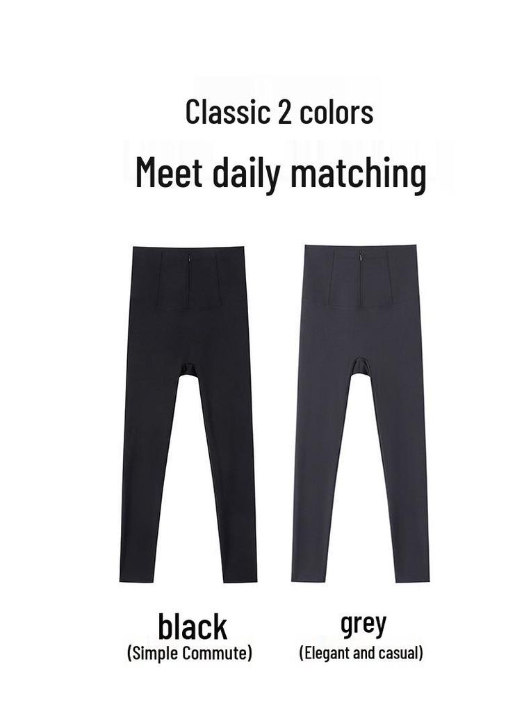 Women's High-Waist Zipper Tummy Control Pants with Shark Skin Texture - Autumn/Winter Velvet Bodycon Base Layer