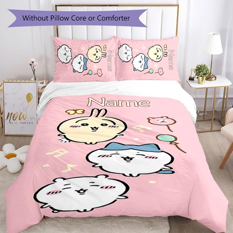 3pcs Custom Name Chiikawa Bedding Set Duvet Cover Closure Includes 1 Duvet Cover & 2 Pillowcases for All Seasons Bedroom Decor