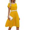 Women's Dresses Solid Color Round Neck Short Sleeve Pleated Dresses Casual Temperament Tunic Dresses