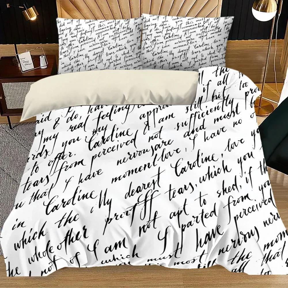 

3Pcs Simple Letter Decoration Printed Quilt Set- Includes 1 Quilt Cover And 2 Pillow Cover (Without Filler) EU Twin(135x200cm)