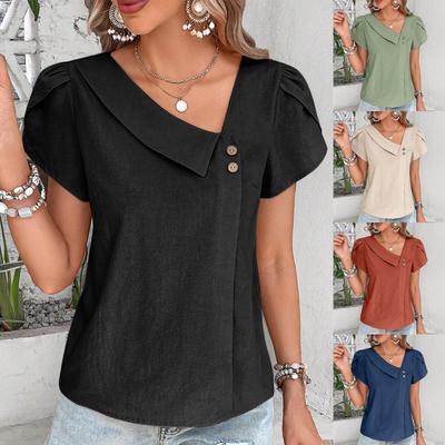 Frau Kleidung Sommer Neue Kleine Feste Farbe Top Sommer Neue Kleine Diagonal Kragen Einfarbig Top