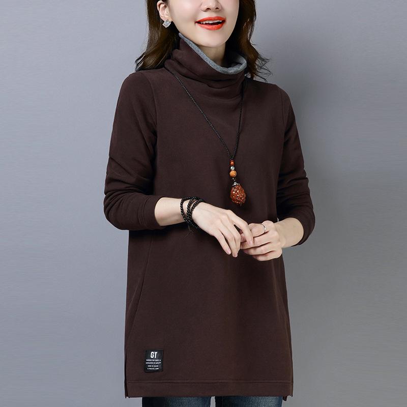 2024 Women's Korean Style High Neck Fleece Sweatshirt, Winter Thickened Mid-Length Loose Fit for Tummy Coverage
