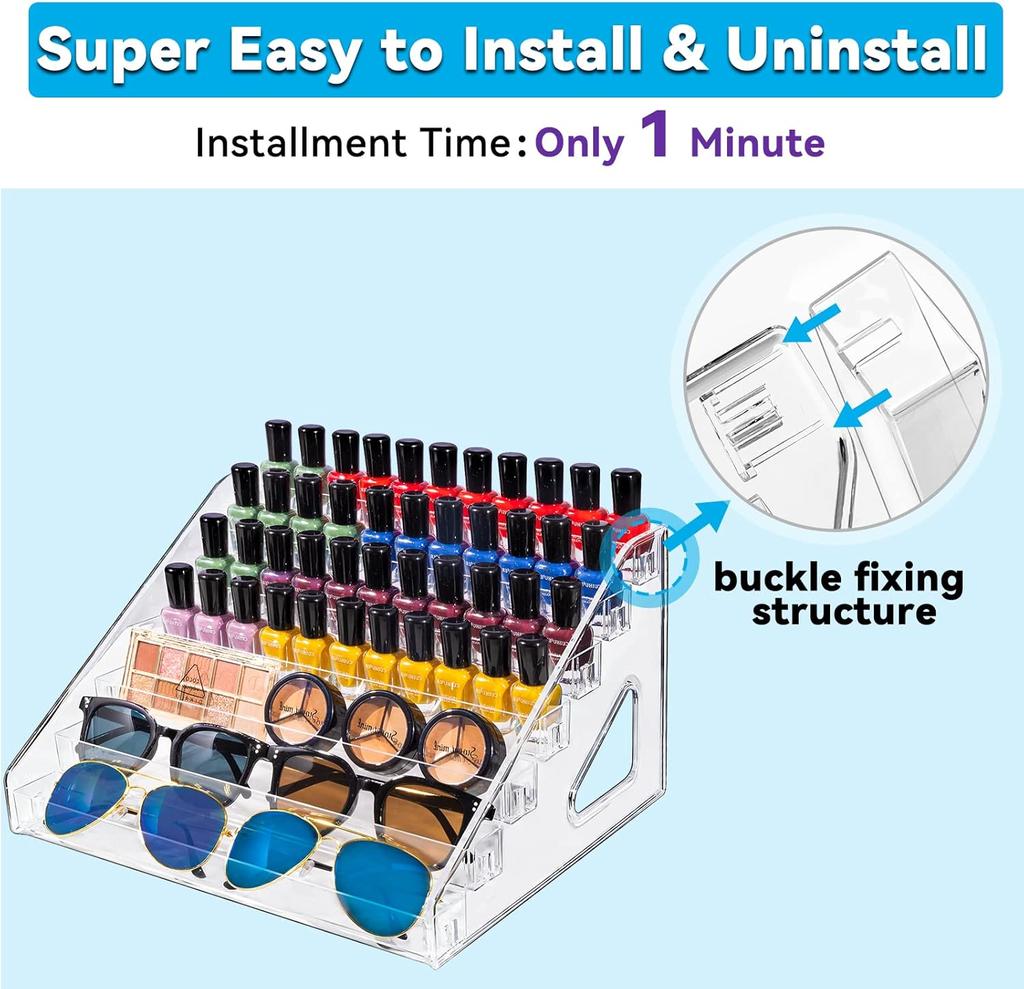 Nail Polish Organizer,3-7 Tier Acrylic Display Sunglasses Organizer Essential Oils Holder Makeup Organizer Sunglass Display Rack