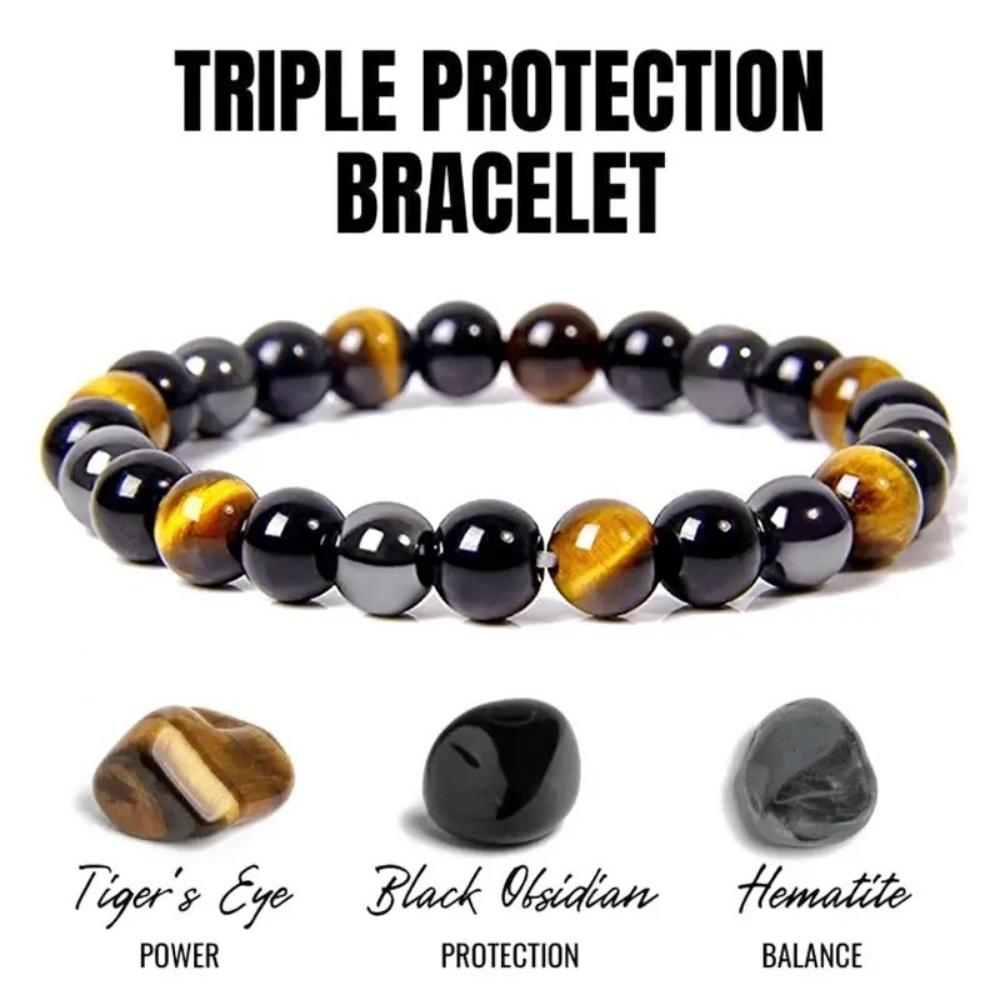 Tiger Eye Stone Hand String Tiger Eye Stone Stone Imitation Black Agate Beaded Hand String Imitation Obsidian Male Female Couple Elastic Rope Bracelet