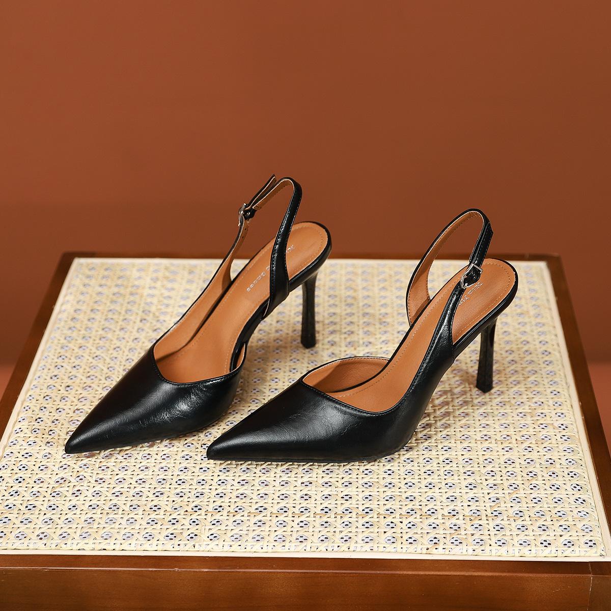 

2199-9 European and American fashion pointed high-heeled sandals new summer versatile black bag head thin heel sandals women s shoes 35 чёрный