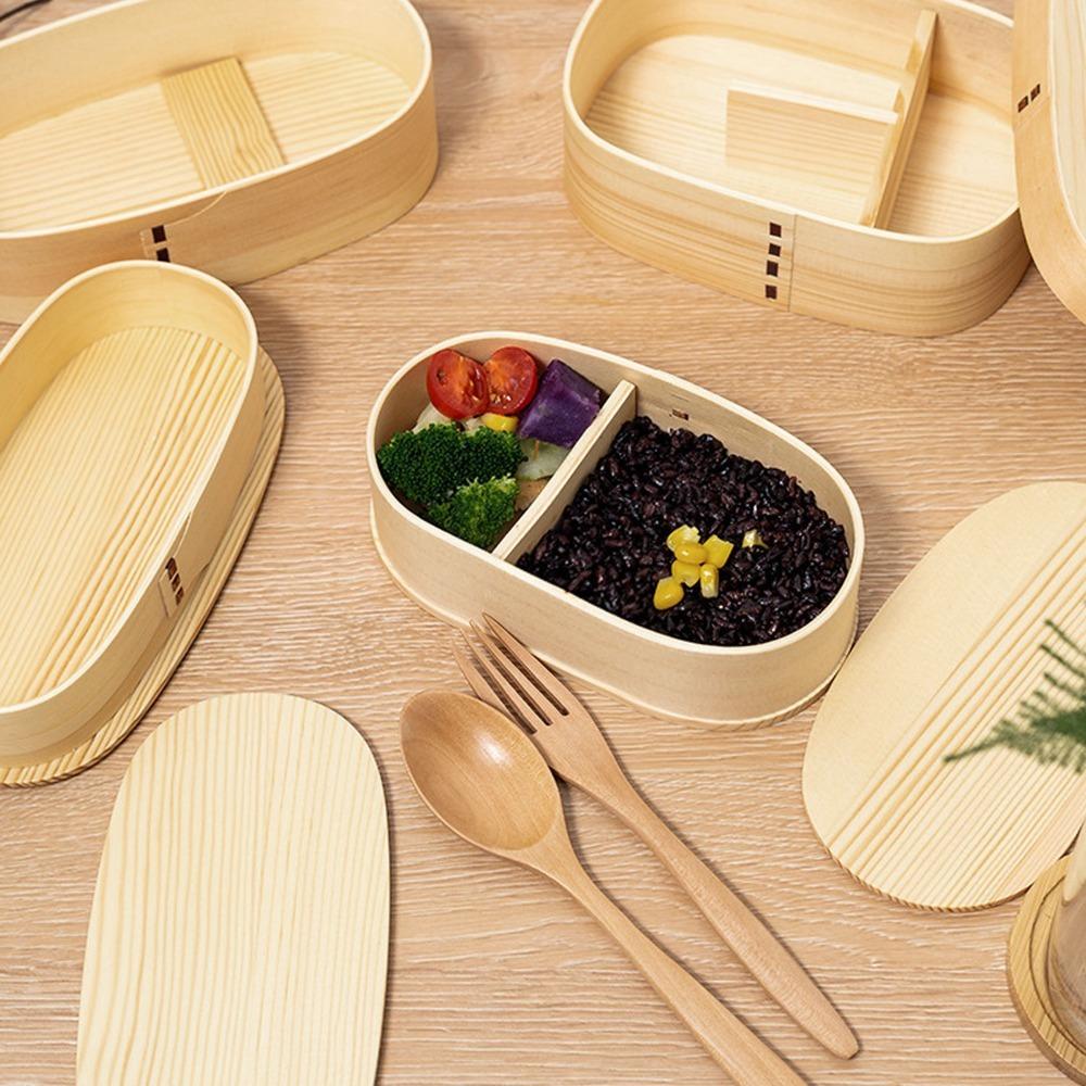 With Divider Japanese Bento Box Wooden Material Double Layer Lunch Box  For Workers абрикосовый