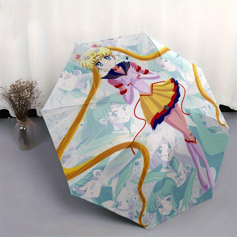 "Sailor Moon" Anime Character Circular Art Print Poster Umbrella, Portable 3 Fold Compact Umbrella for Men & Women,S76