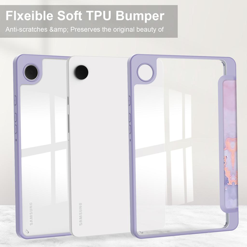 Pro Samsung Galaxy Tab A9 Pouzdro na tablet Skládací stojánek Vzorový potisk Průhledný Akrylový Kožený Kryt