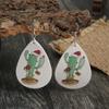 Cactus Leather Christmas Hat Flower Pattern Double-sided Earrings
