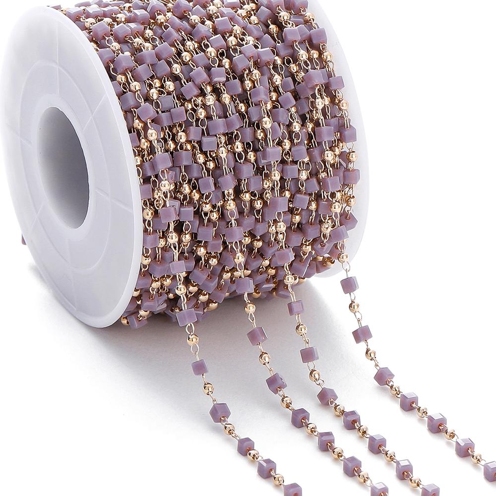 1Meter Colorful Cube Stone with Copper Beads Chains Necklace Chain for DIY Anklet Bracelets Handmade Jewelry Making Accessories